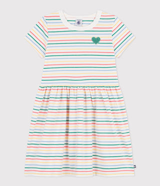 Girls' Short-Sleeved Stripy Dress in Cotton