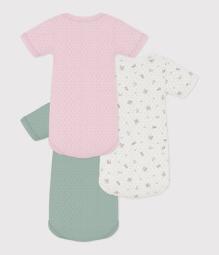 Babies' Floral Print Short-Sleeved Openwork Cotton Bodysuits - 3-Pack