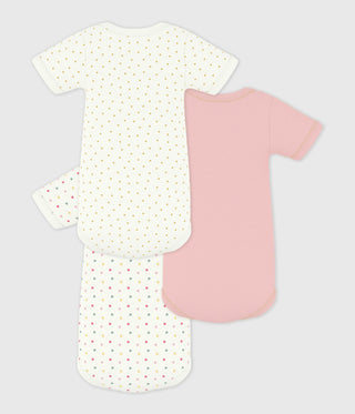Babies' Short-Sleeved Mini Heart-Print Cotton Bodysuits - 3-Pack