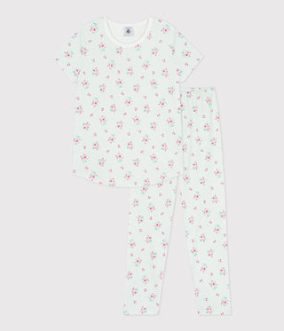 Children's Short-Sleeved Long-Leg Flower-Patterned Cotton Pyjamas