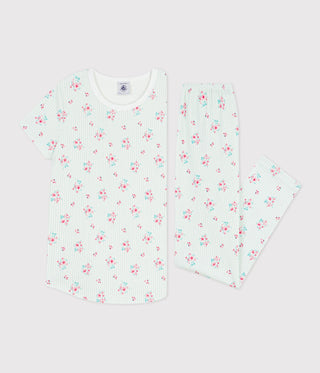 Children's Short-Sleeved Long-Leg Flower-Patterned Cotton Pyjamas