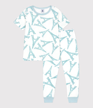 Children's Short-Sleeved Long-Leg Eiffel Tower Pattern Cotton Pyjamas