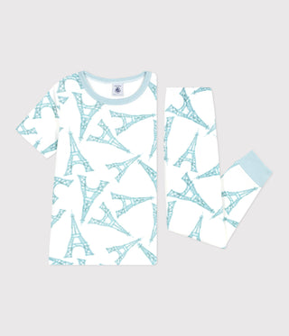 Children's Short-Sleeved Long-Leg Eiffel Tower Pattern Cotton Pyjamas