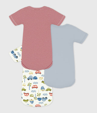 Babies' Short-Sleeved Car Print Cotton Bodysuits - 3-Pack