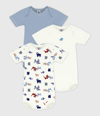 Babies' Short Sleeved Dog Print Cotton Bodysuits - 3-Pack