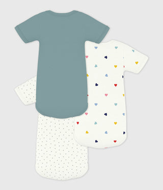 Babies' Short-Sleeved Heart Print Cotton Bodysuit - 3-Pack