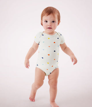 Babies' Short-Sleeved Heart Print Cotton Bodysuit - 3-Pack