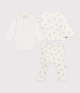 Babies' Long Two-Piece Teddy Bear Print Set in Cotton