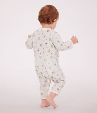 Babies' Footless Floral-Print Cotton Pyjama Suit with A Collar