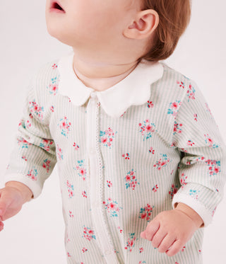 Babies' Footless Floral-Print Cotton Pyjama Suit with A Collar