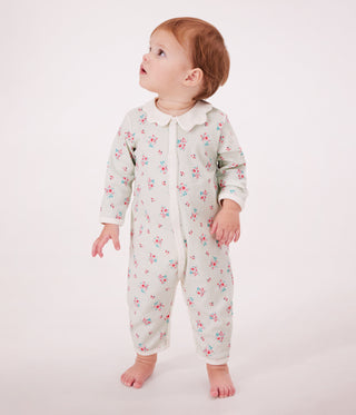 Babies' Footless Floral-Print Cotton Pyjama Suit with A Collar