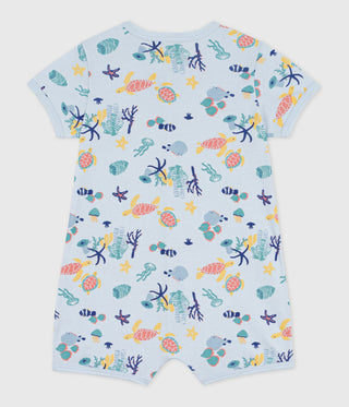 Babies' Short Cotton Jumpsuit with A Glow-in-The-Dark Marine Print