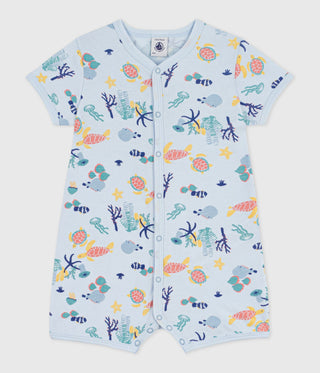 Babies' Short Cotton Jumpsuit with A Glow-in-The-Dark Marine Print