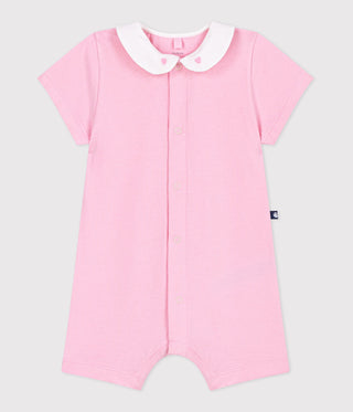 Babies Short Cotton Jumpsuit with Hearts Embroidered On The Collar