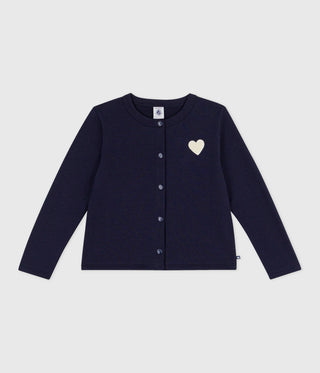 Girls' Plain Heart Cotton Cardigan