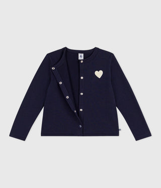 Girls' Plain Heart Cotton Cardigan