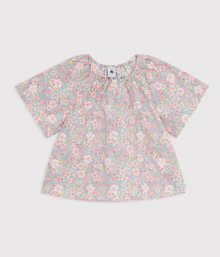 Children's Short-Sleeved Floral Print Cotton Blouse