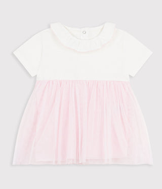 Babies' Short-Sleeved Dress in Two Materials