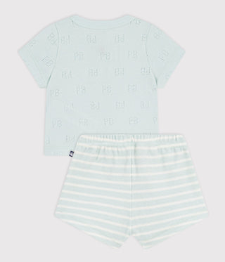 Babies' Short Cotton Two-Piece Outfit with A Stripy Bottom Half