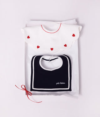Babies' Cotton Bib with Embroidered Hearts