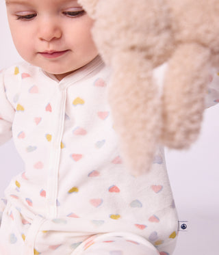 Babies' Footless Heart-Print Velour Pyjama Suit