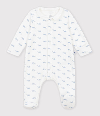 Babies' Whale-Print Velour Pyjama Suit with a Collar