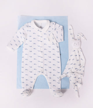 Babies' Whale-Print Velour Pyjama Suit with a Collar