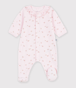 Babies' Velour Pyjama Suit with a Collar and Floral Print