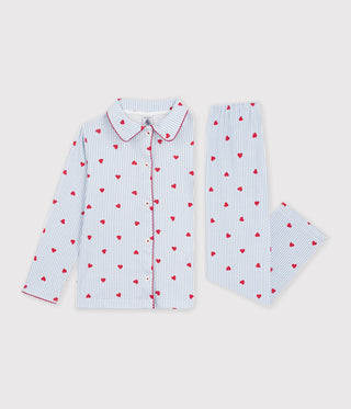 Children's Buttoned Heart Pattern Cotton Pyjamas