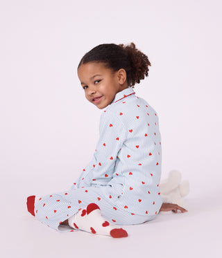 Children's Buttoned Heart Pattern Cotton Pyjamas