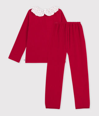 Children's Plain Ribbed Velour Pyjamas with a Ruff
