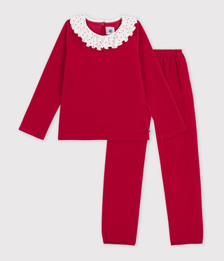 Children's Plain Ribbed Velour Pyjamas with a Ruff