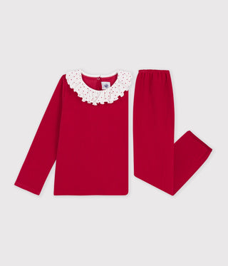 Children's Plain Ribbed Velour Pyjamas with a Ruff