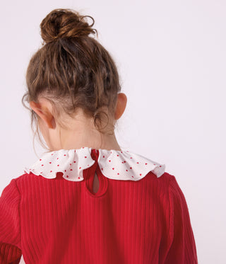 Children's Plain Ribbed Velour Pyjamas with a Ruff