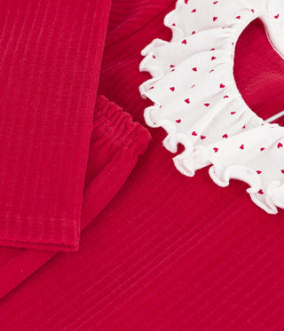 Children's Plain Ribbed Velour Pyjamas with a Ruff