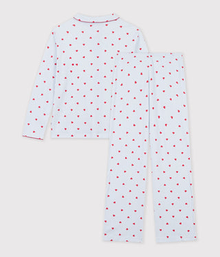 Women's Buttoned Stripe and Heart Print Cotton Pyjamas