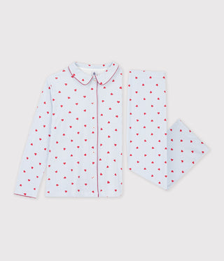 Women's Buttoned Stripe and Heart Print Cotton Pyjamas