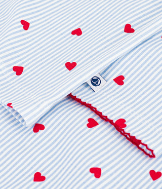 Women's Buttoned Stripe and Heart Print Cotton Pyjamas