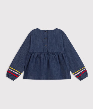 Girls' Long-Sleeved Plain Denim Blouse