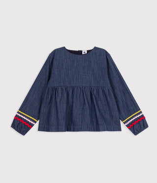 Girls' Long-Sleeved Plain Denim Blouse