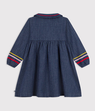 Girls' Plain, Long-Sleeved Denim Dress