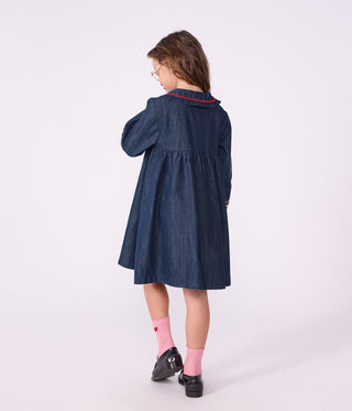 Girls' Plain, Long-Sleeved Denim Dress