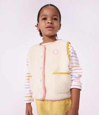 Girls' Sleeveless Plain Sherpa Cardigan