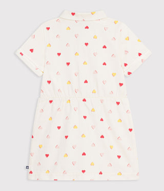 Girls' Short-Sleeved Cotton Dress Printed with Hearts