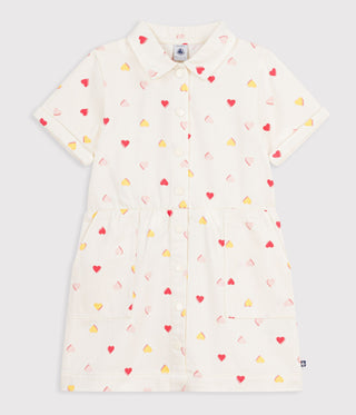 Girls' Short-Sleeved Cotton Dress Printed with Hearts
