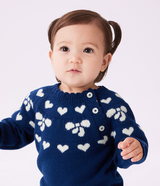 Babies' Wool and Cotton Jumper with Bow Motifs