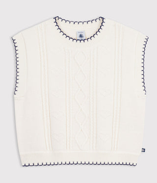 Children's Sleeveless Wool and Cotton Cable-Knit Jumper