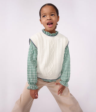 Children's Sleeveless Wool and Cotton Cable-Knit Jumper