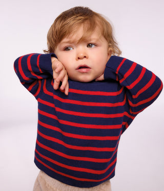 Babies' Stripy Wool and Cotton Sailor-Style Jumper