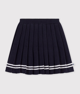 Girls' Short Pleated Skirt in Plain Cotton Knit